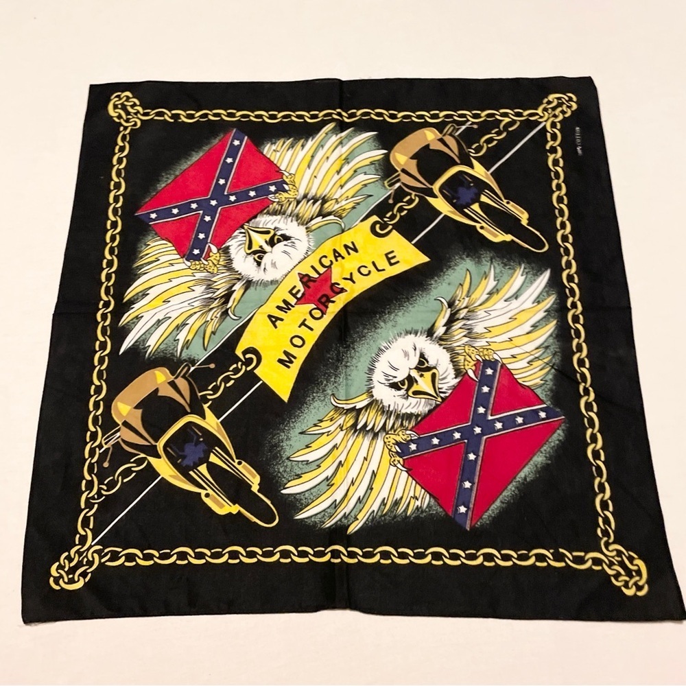 Vintage American Motorcycle Bandana Eagle & Biker Graphic 100% Cotton
